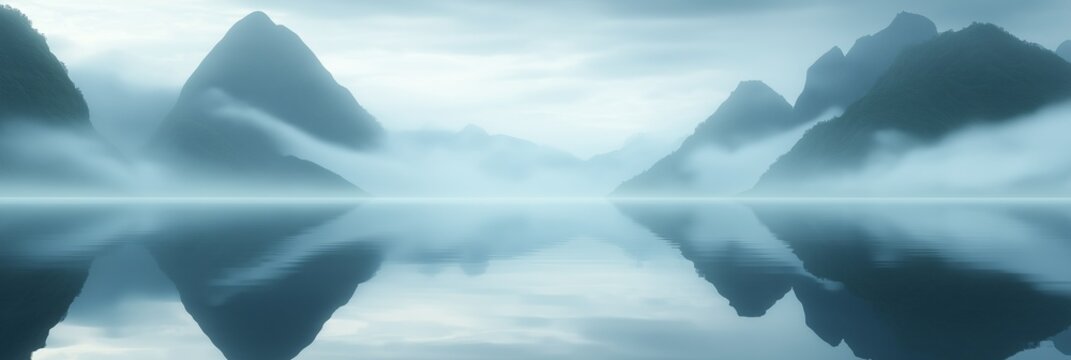 Landscape photograph of a mountain range reflected in a calm lake. the mountains are tall and imposing, with sharp peaks and jagged edges.