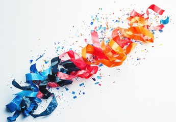 Colorful Streamers and Shredded Paper Scatter Celebrating Joyous Occasions, Festivals, Birthdays, and Parties Isolated on White Background