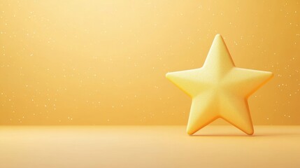 Fototapeta premium A vibrant yellow star rests on a smooth surface, radiating a cheerful and warm ambiance in a softly lit environment.