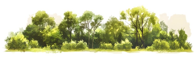 Obraz premium Stunning Panoramic Forest Landscape with Lush Pastel Green Foliage and Vegetation