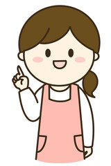 指差しで説明するエプロンを着た女性のシンプルなイラスト