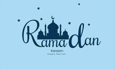 Ramadan Kareem design on green Islamic background with ornament star, moon, mosque, lanterns and islamic elements. Suitable for raya and ramadan template concept.