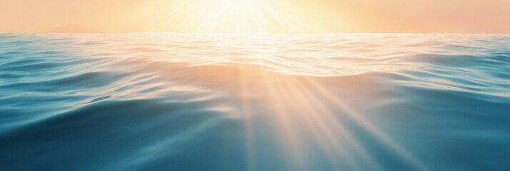 Obraz premium Digital illustration of the sun shining brightly over the ocean. the sun is in the top right corner of the image, with its rays of light radiating outwards from the center.