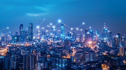 Night Cityscape: Illuminated Metropolis with Smart City Network