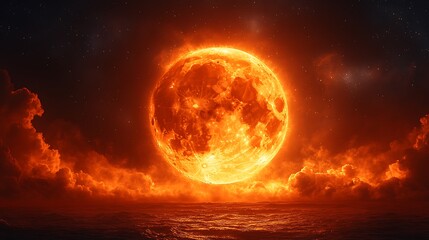 Surreal giant blood moon rising high resolution picture