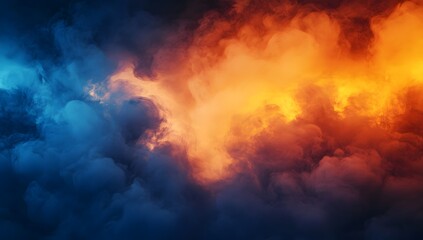 Dramatic Blue and Orange Storm Clouds with Fiery Glowing Atmosphere
