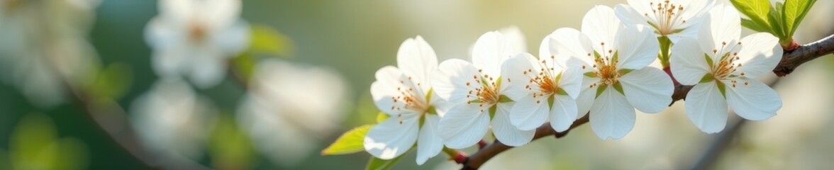Fototapeta premium Pure white cherry blossoms, intricate details, vibrant freshness, photography, spring, background