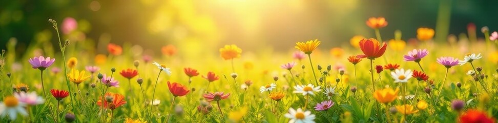 Sun-drenched meadow, vibrant wildflowers in bouquet , grass, image, green