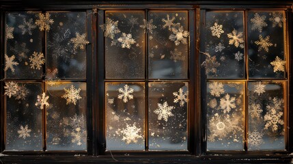 Snowflakes on a winter window pane