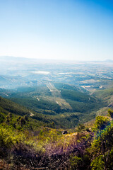 Valley, mountains, greenery, scenic, landscape, horizon, blue sky.