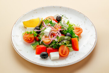 Greek salad with feta and lemon