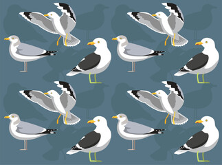 Bird Gull Seagull Herring Kelp Cute Seamless Wallpaper Background