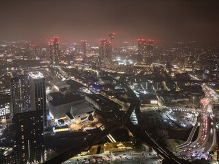 Fototapeta premium Sunset Over Manchester Cityscape and Urban Skyline