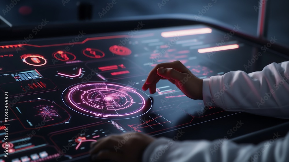 Poster a futuristic control center with a businessman monitoring real-time rpa processes on augmented reali