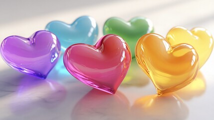 Obraz premium Colorful glass hearts on white background.
