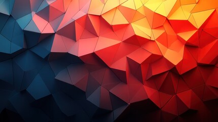 Obraz premium Abstract low-poly background with red, orange, and blue triangular shapes.
