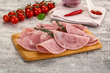 Sliced pork ham sausages slices