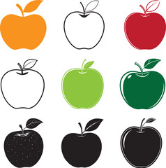 Apples colorful vector silhouette illutration design set