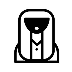 Solid icon of a woman with long hair, perfect for use as a profile or avatar icon in digital platforms and social media.