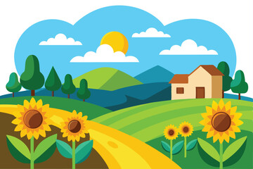 Fototapeta premium summer landscape with sunflowers