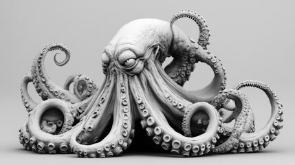 Obraz premium Detailed Monochrome 3D Render of a Powerful Octopus