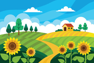 Fototapeta premium summer landscape with sunflowers