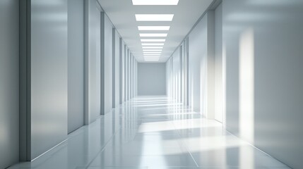 Fototapeta premium A hallway with recessed overhead lighting creating a contemporary feel.