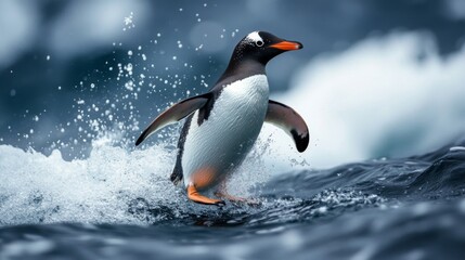 Fototapeta premium Gentoo Penguin Splashing in the Ocean