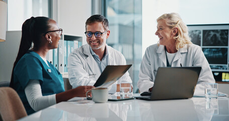 Hospital, x ray and doctors in meeting for teamwork, consulting and medical advice with scan....
