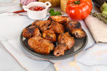 Grilled pork neck meat shashlik
