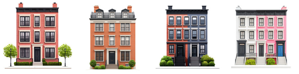 Fototapeta premium Rows of Colorful Residential Houses and Apartments with Varied Architectural Styles and Facades Lining the Streets of an Urban Neighborhood Cityscape