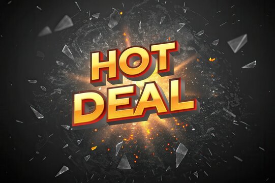 Hot Deal 3D text concept. Hot deal promotional graphic with vibrant text and explosive background effects.