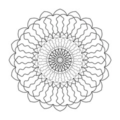 Abstract pattern in a circle. Mandala ornament. Intricate lacy pattern. The spiritual symbol of mindfulness and symmetry.  Coloring page element.