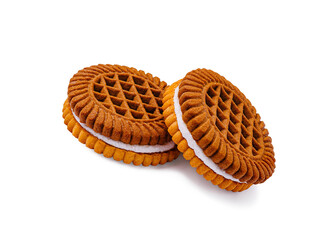 Delicious cream-filled cookies displayed on a white background