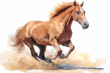 Obraz premium Majestic Horse in Motion: A powerful and dynamic illustration of a horse in full gallop, its flowing mane and tail adding to the sense of speed and freedom.
