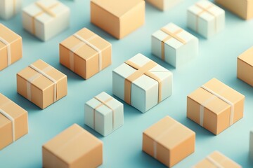 Fototapeta premium Conceptual Shipping and Logistics with Orderly Cube Pattern of Uniform Parcels