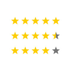 Product rating or customer review with gold stars template and half star flat vector icons for apps and websites