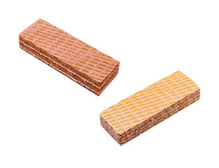 Delicious wafers in two flavors on a white background