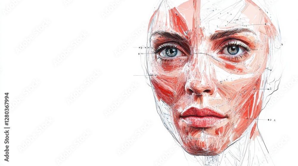 Aufkleber Precise Botox injection points marked on a female face in a detailed medical illustration showcasing anatomical features. Generative AI