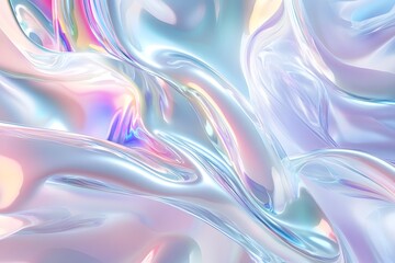 Obraz premium Iridescent and Holographic Pastel Gradient Fluid Wallpaper with Chrome Dimensional Reflections