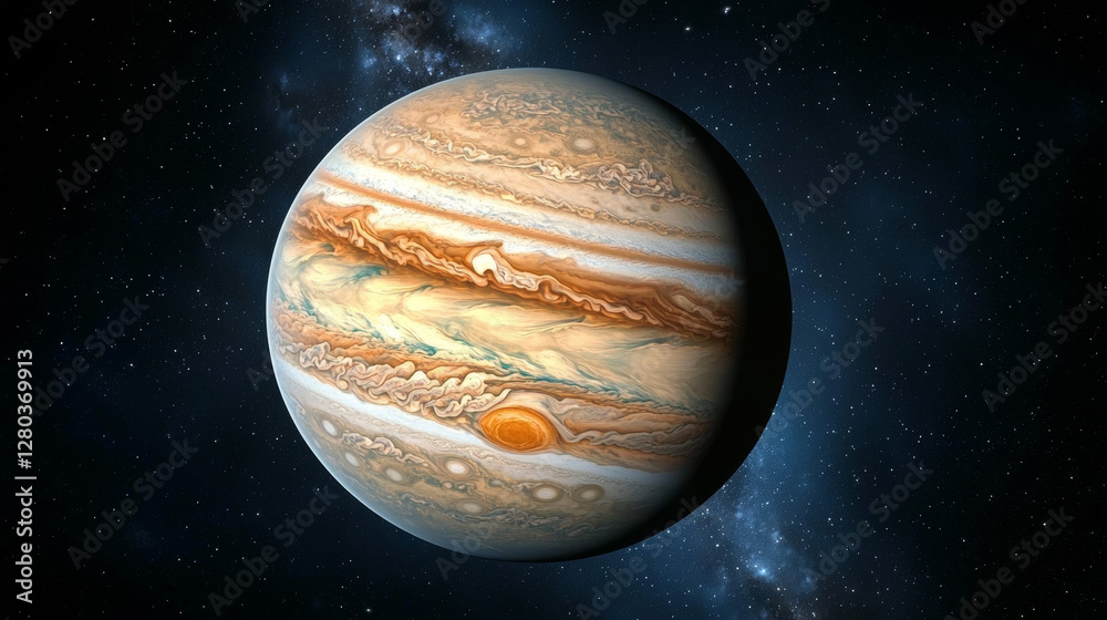 Wall mural jupiter and earth alignment in deep space. jupiter with swirling clouds in outer space, showcasing i