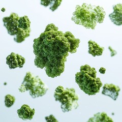 Floating moss, organic shapes, isolated on white background.