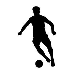 Football player kicking ball, isolated vector silhouette.