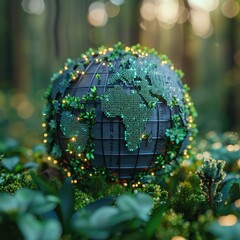 Illuminated Earth Globe with Lush Greenery Sustainable Ecology Concept