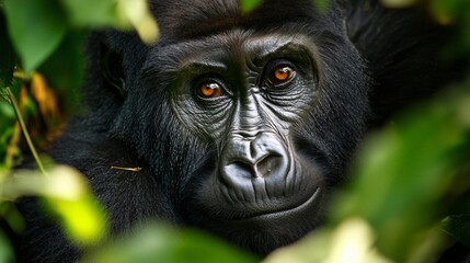 Obraz premium Close-up Portrait of a Gorilla in a Lush Rainforest