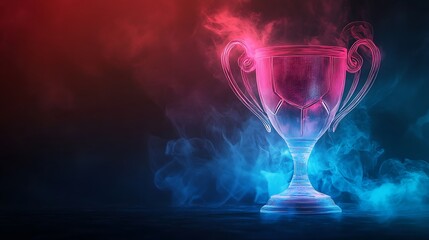 Neon Trophy in Mystical Smoke: A Digital Art Piece