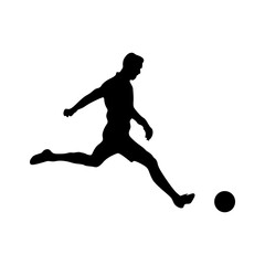 Football player kicking ball, isolated vector silhouette.