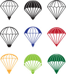 Parachute colorful vector silhouette illustration design set