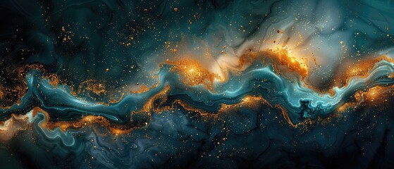 Obraz premium Abstract Teal and Gold Liquid Marble Texture Swirling Design Luxury Background