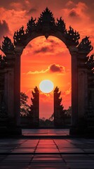 Fototapeta premium Sunset Through Temple Gate in Bali